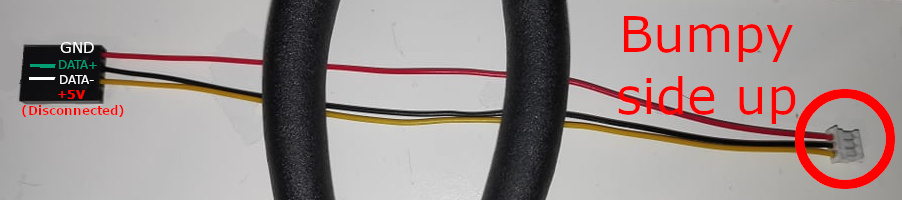 Annotated closeup on crimped CPU cable